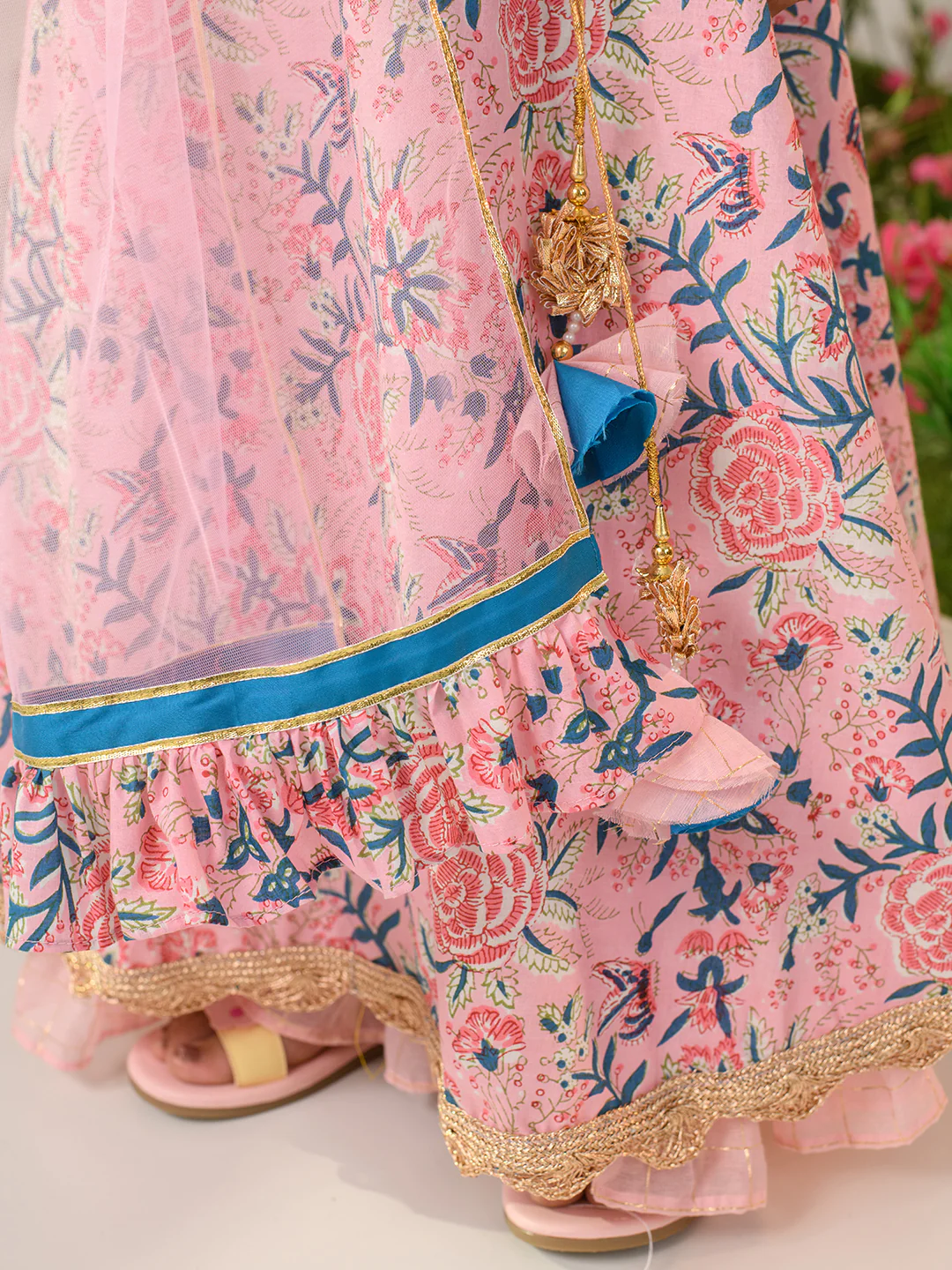 Girl - Pink Floral Print Lehanga Choli with Dupatta