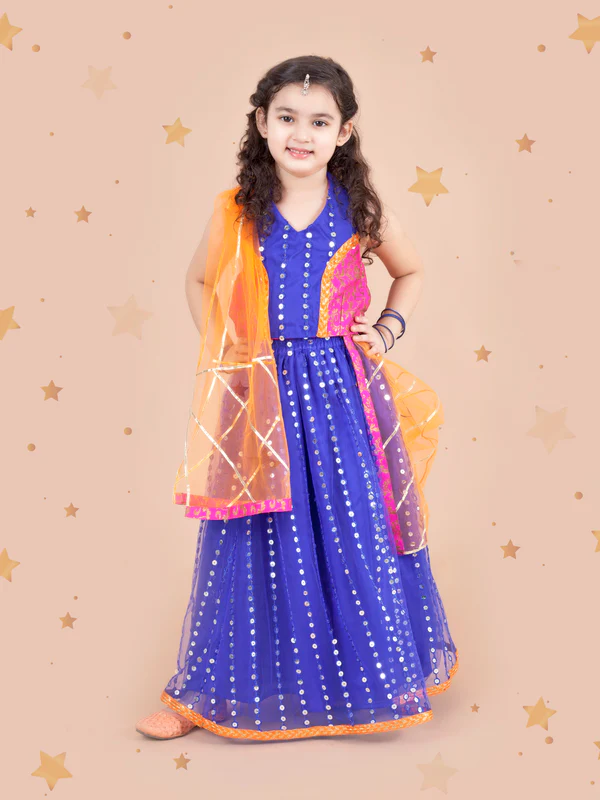 Girl - Blue Lehanga with Halter Neck Choli & Dupatta