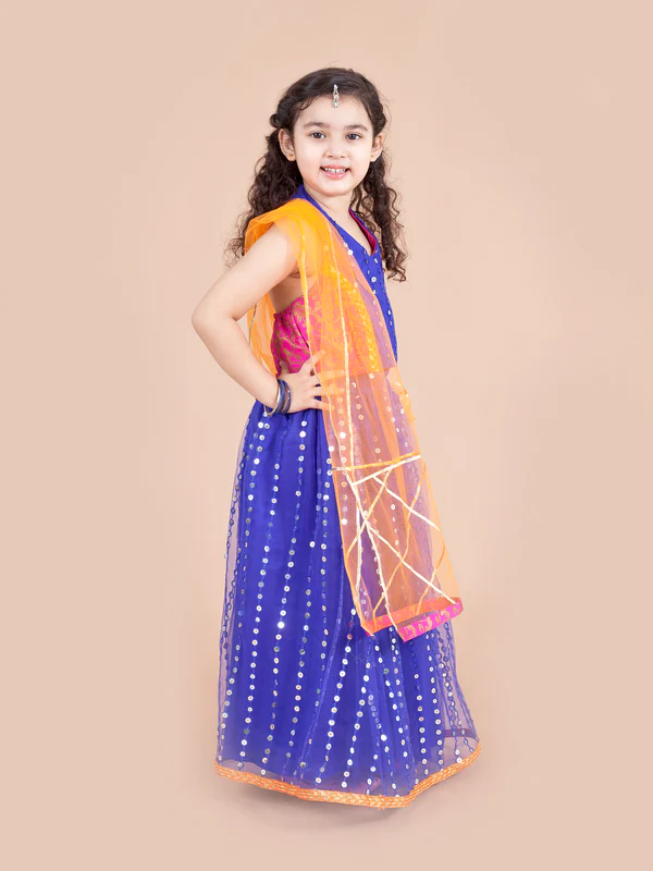 Girl - Blue Lehanga with Halter Neck Choli & Dupatta