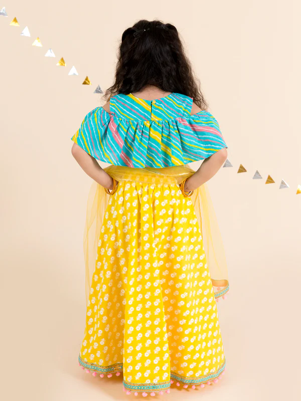 Girl - Blue & Yellow Lehanga Choli with Dupatta