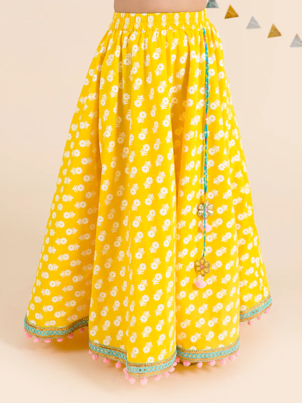 Girl - Blue & Yellow Lehanga Choli with Dupatta