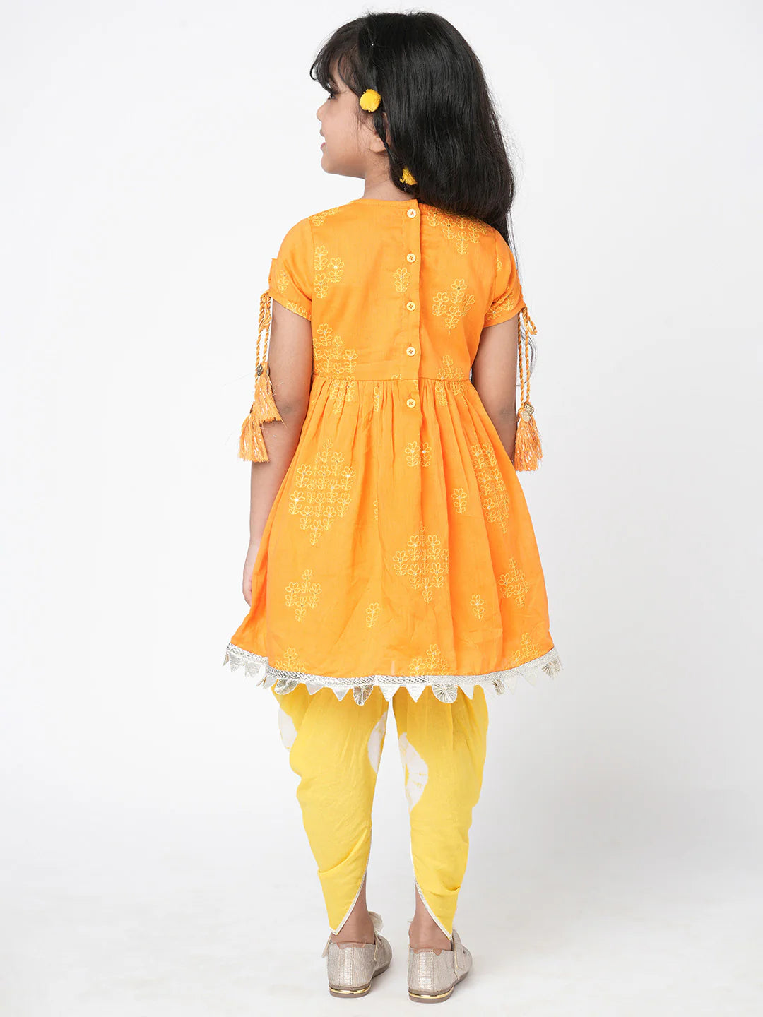Girl - Yellow Cotton Kurta with Dhoti