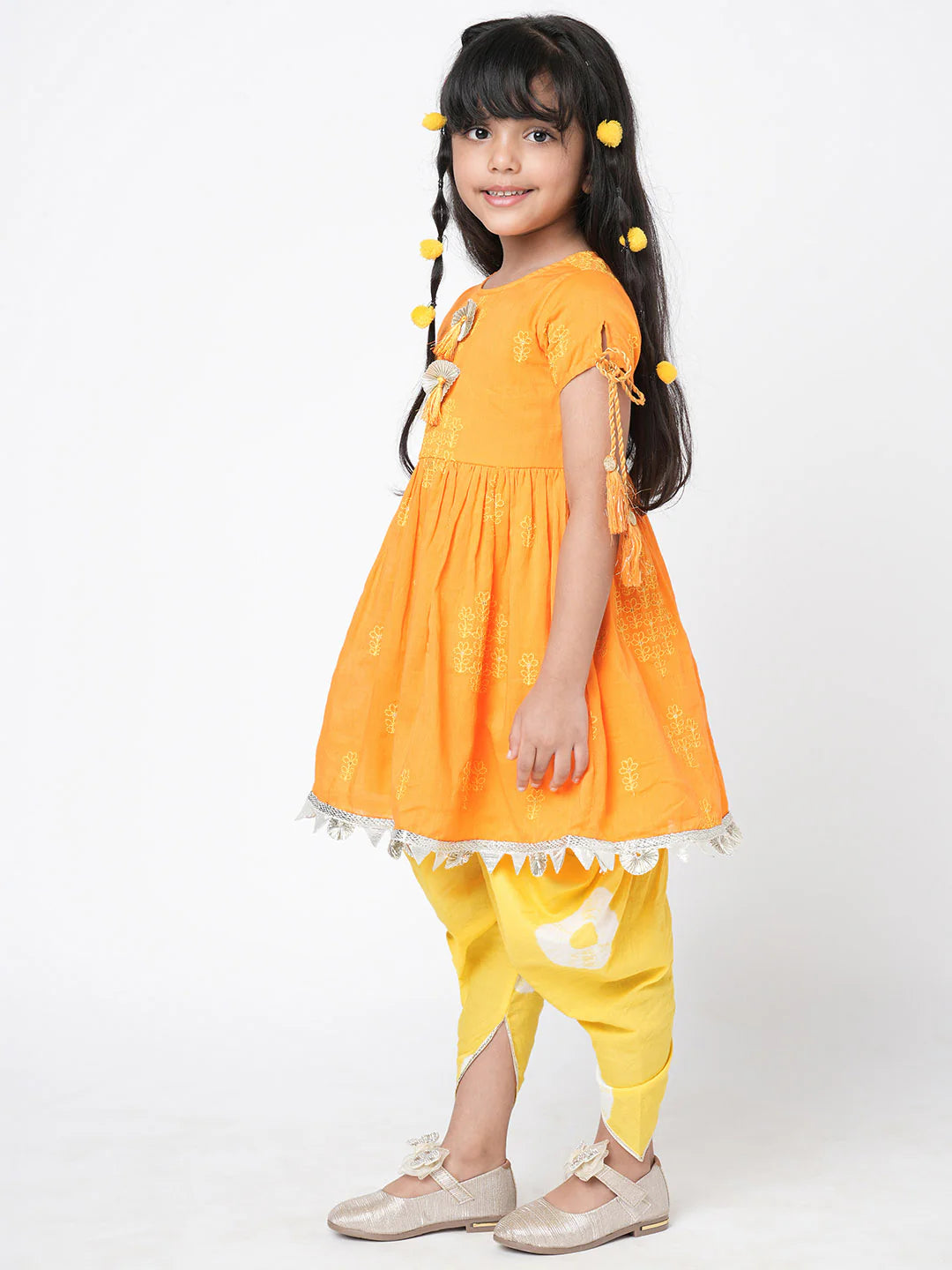 Girl - Yellow Cotton Kurta with Dhoti