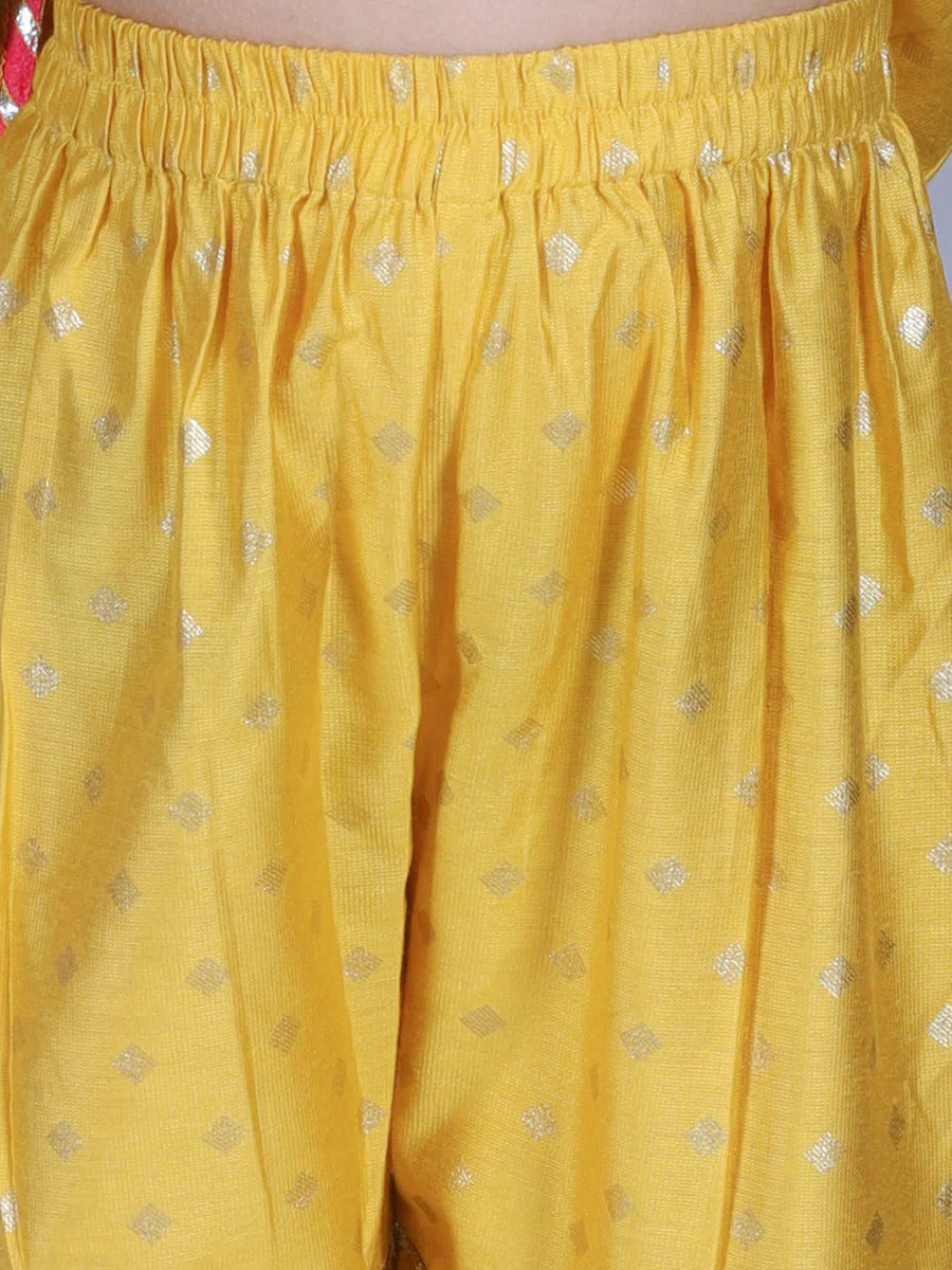 Girl - Yellow Sharara Set with Gotta Lace and Pink Dupatta