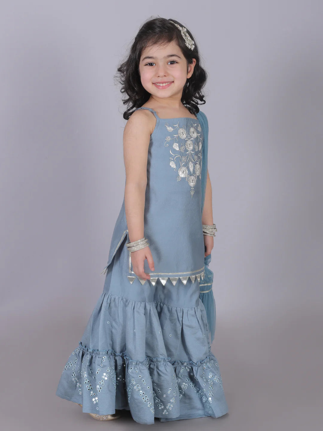 Girl - Blue Kurta with Sharara and Dupatta