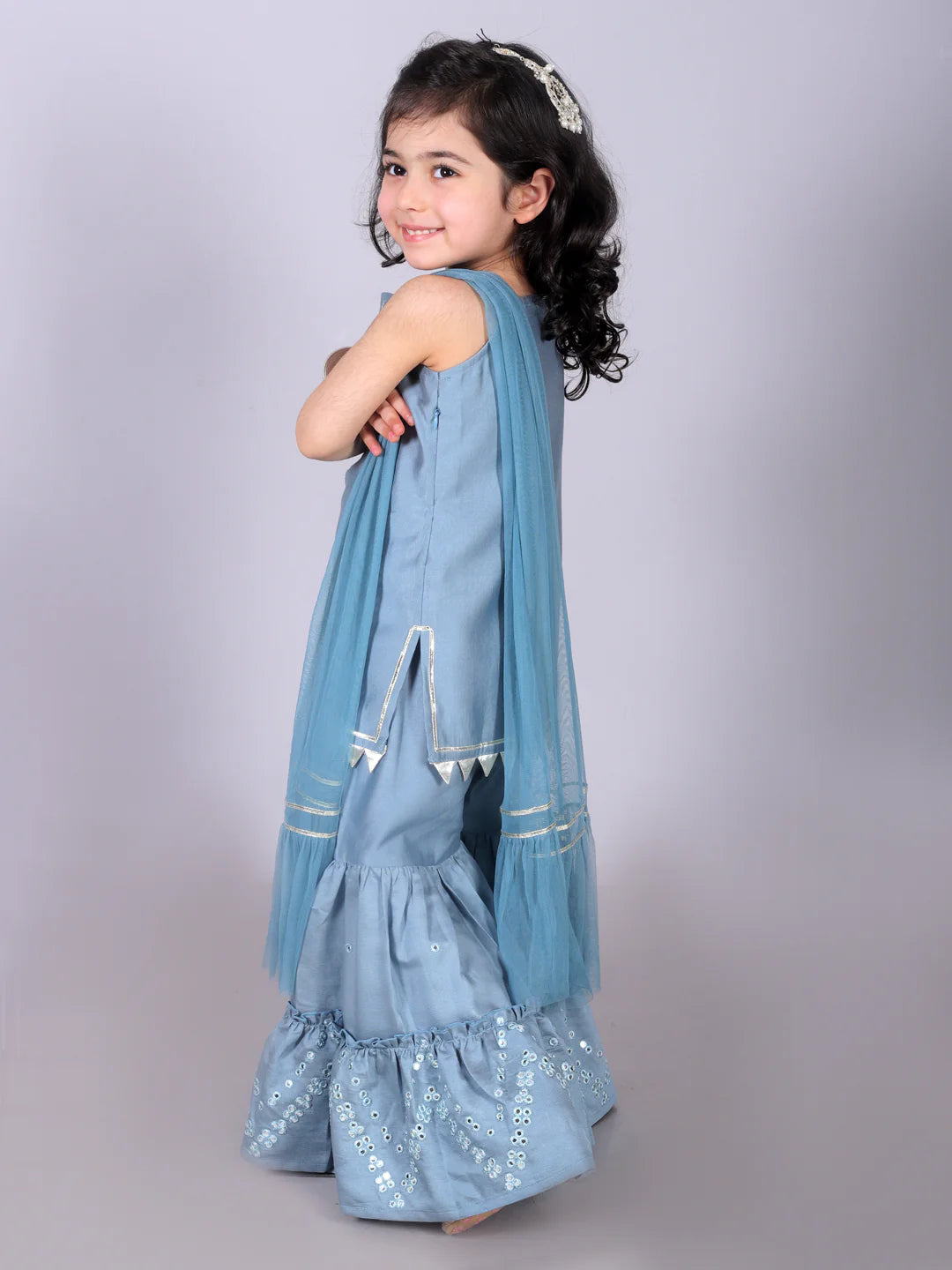 Girl - Blue Kurta with Sharara and Dupatta