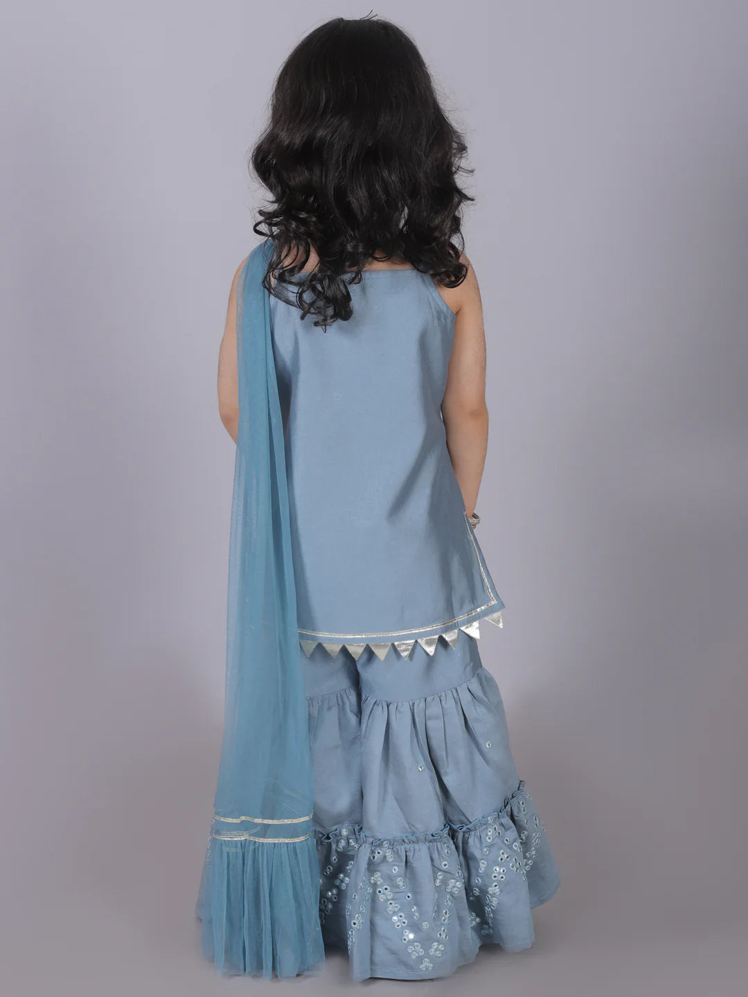 Girl - Blue Kurta with Sharara and Dupatta