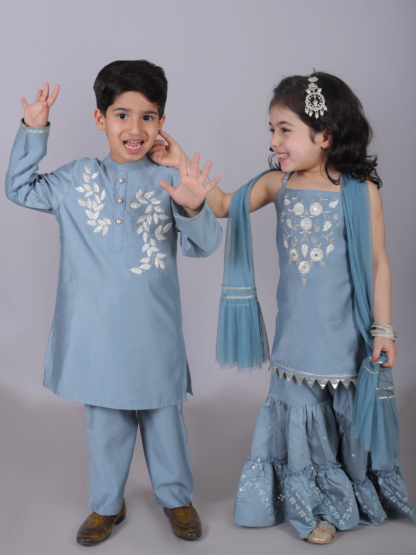 Girl - Blue Kurta with Sharara and Dupatta