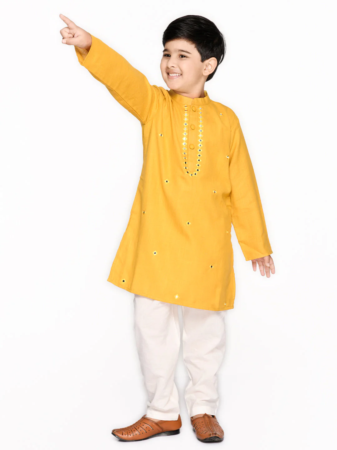 Boy - Mustard Embroidery Cotton Kurta Set