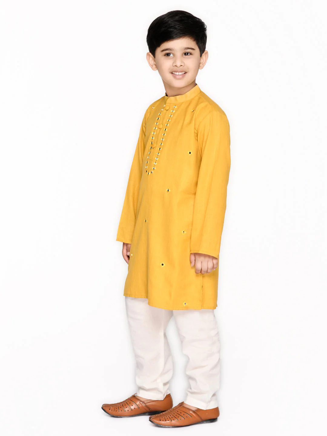 Boy - Mustard Embroidery Cotton Kurta Set