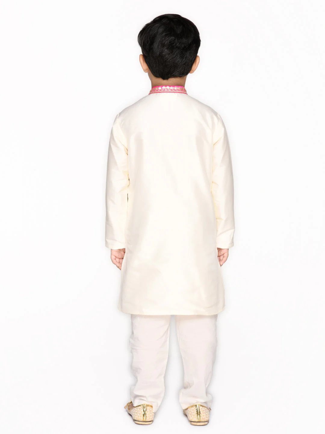 Boy - Offwhite & Pink Raw Silk (with Cotton Lining) Kurta Set