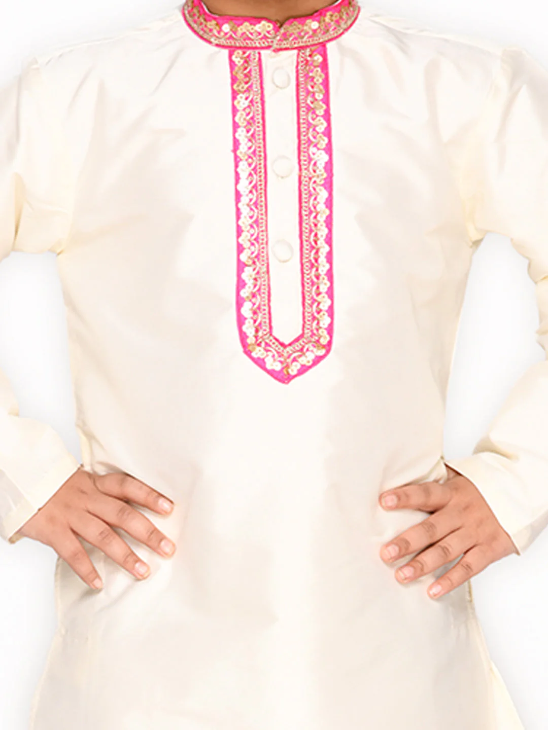 Boy - Offwhite & Pink Raw Silk (with Cotton Lining) Kurta Set