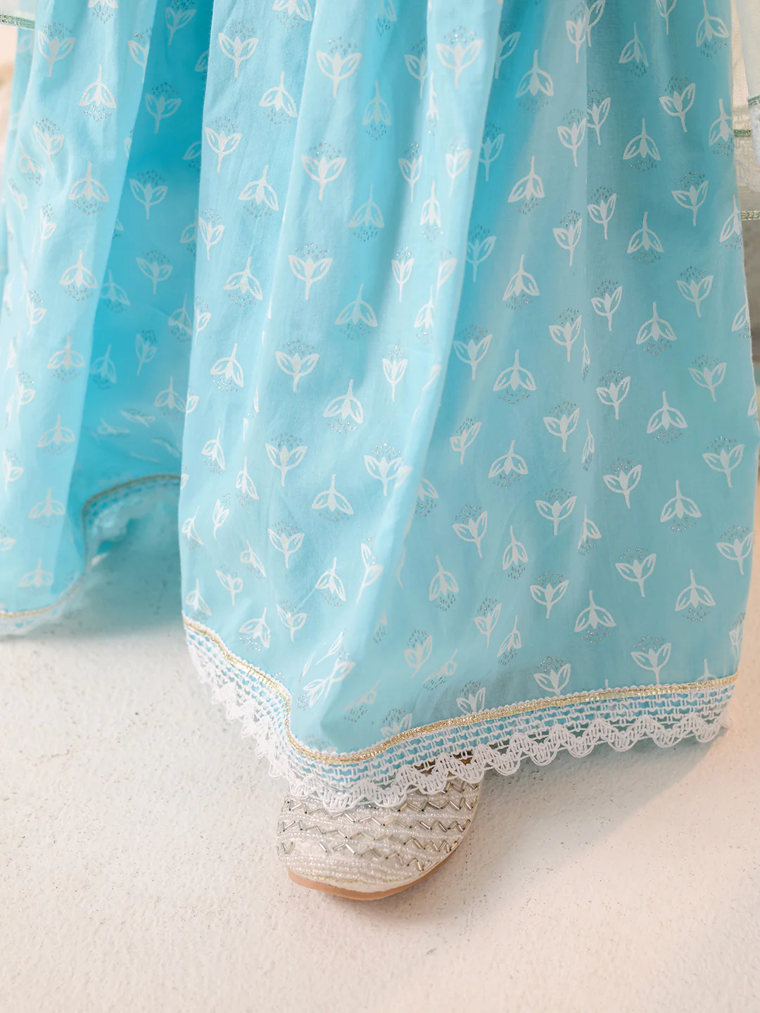 Girl - Light Blue Cotton Sharara Set with Dupatta