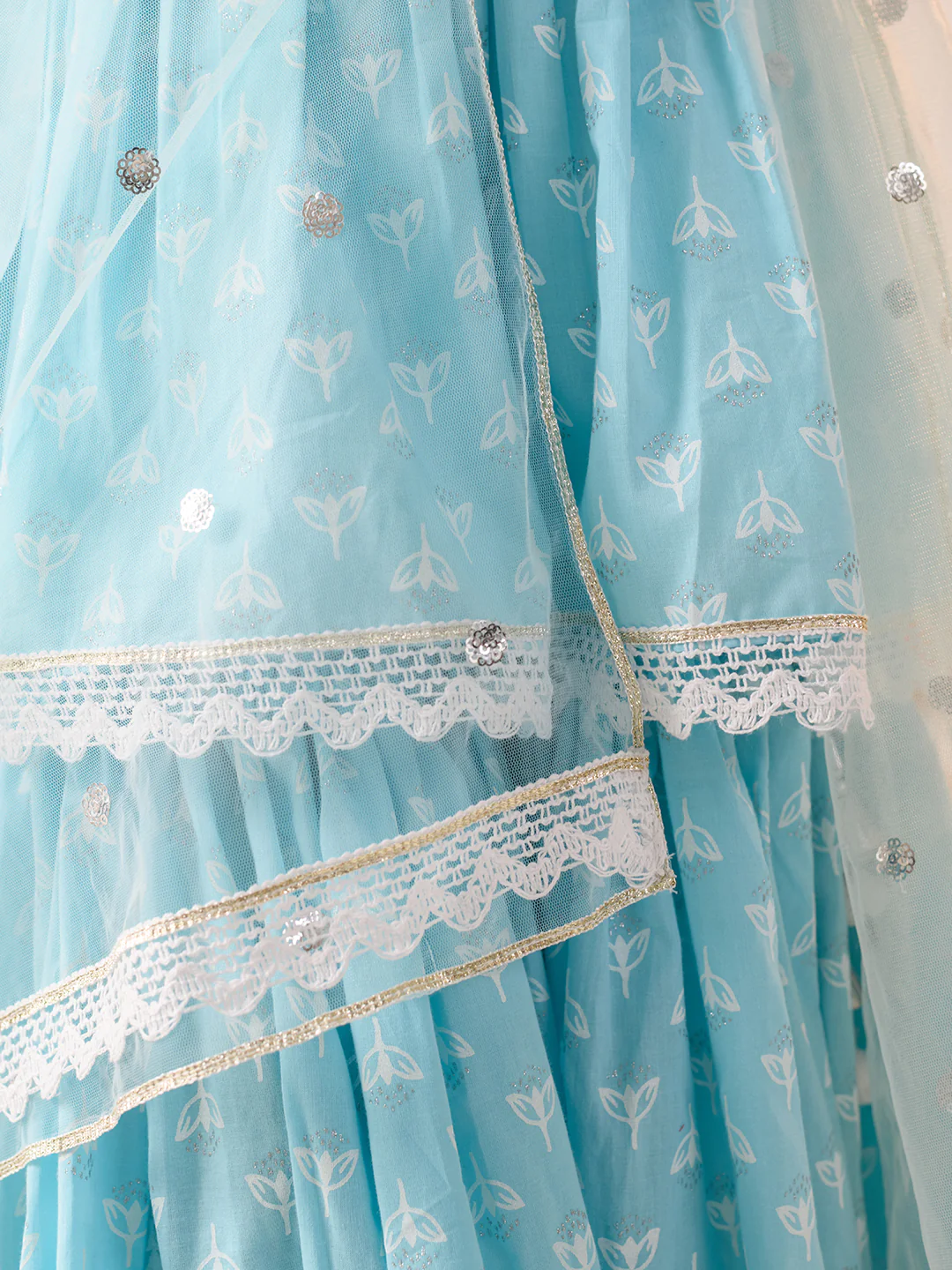 Girl - Light Blue Cotton Sharara Set with Dupatta