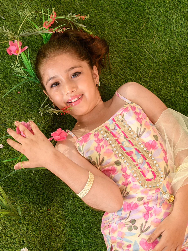 Girl - Pink Floral Print Sharara Set