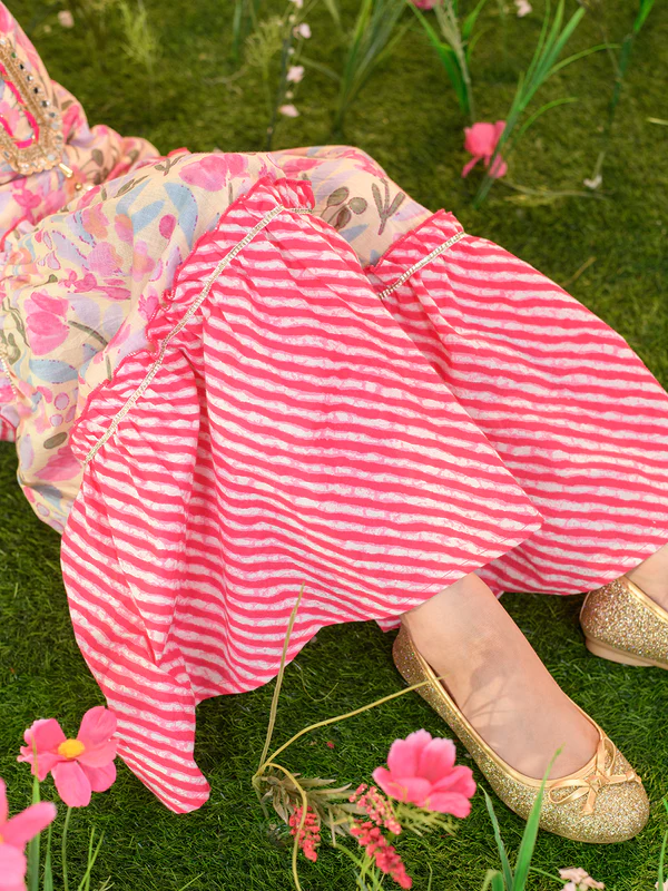 Girl - Pink Floral Print Sharara Set