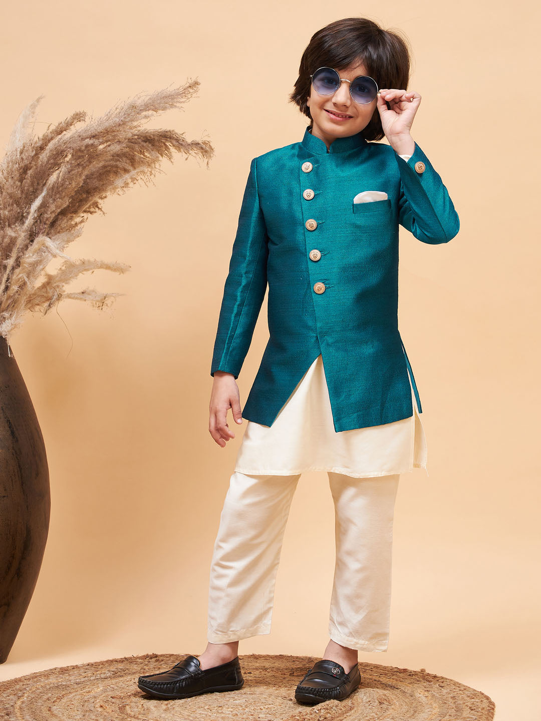 Boy - Turquoise Shervani with Kurta and Pyjama