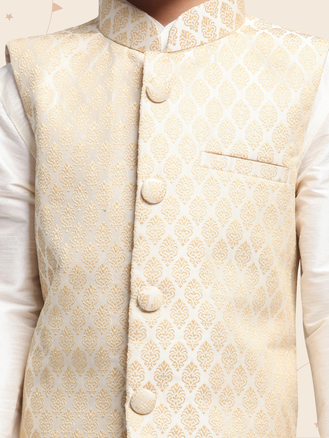 Boy- Golden work Jacket with Offwhite Kurta and Pyjama
