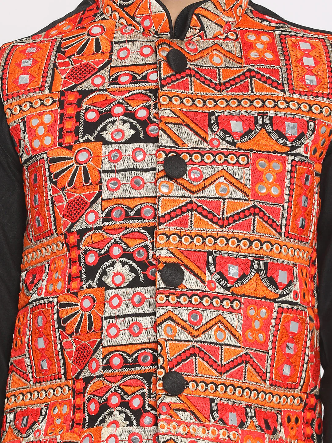 Boy Navratri Style Orange & Black Nehru Jacket Only