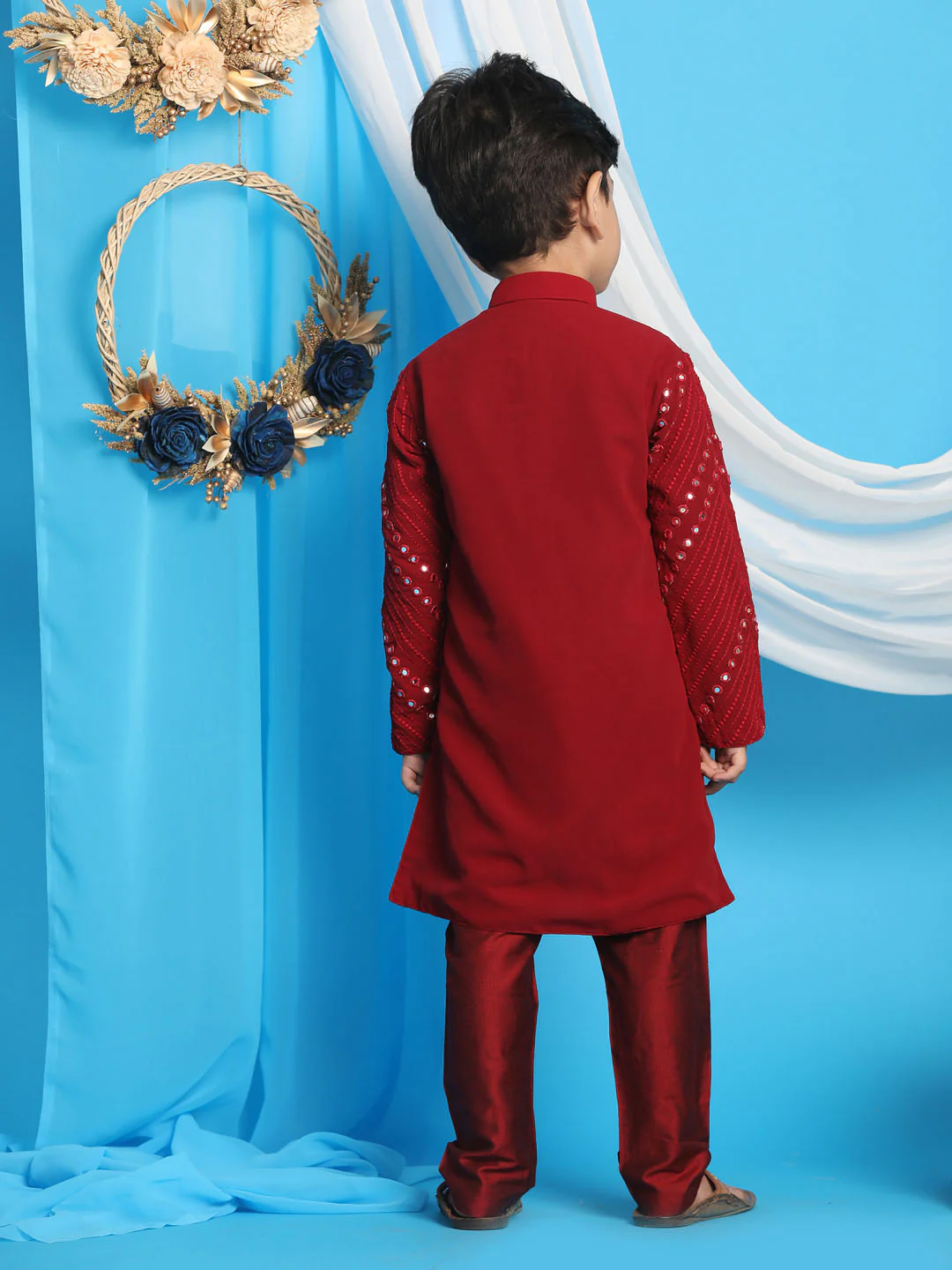 Boy Maroon Mirror work Kurta Pyjama