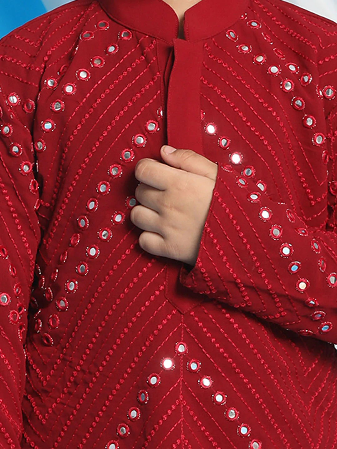 Boy Maroon Mirror work Kurta Pyjama