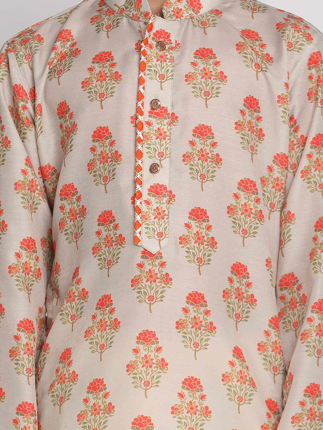 Boy - Beige Floral Print Kurta with Patiala Salwar