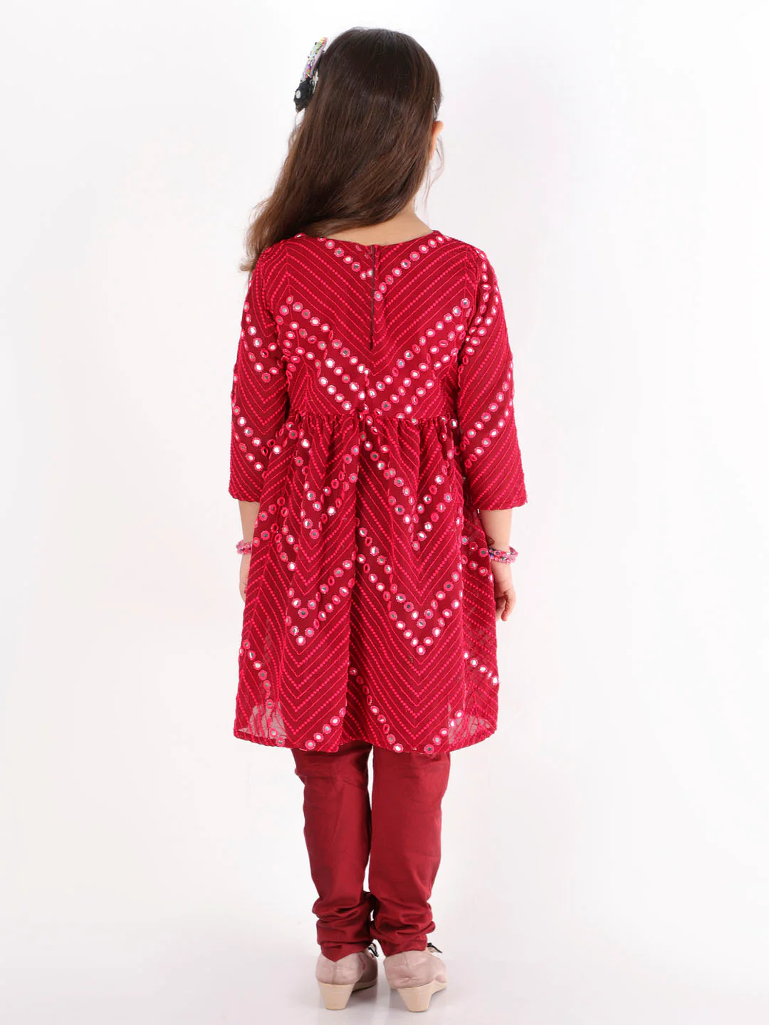 Girl - Maroon Mirror Work Kurta & Pyjama Set