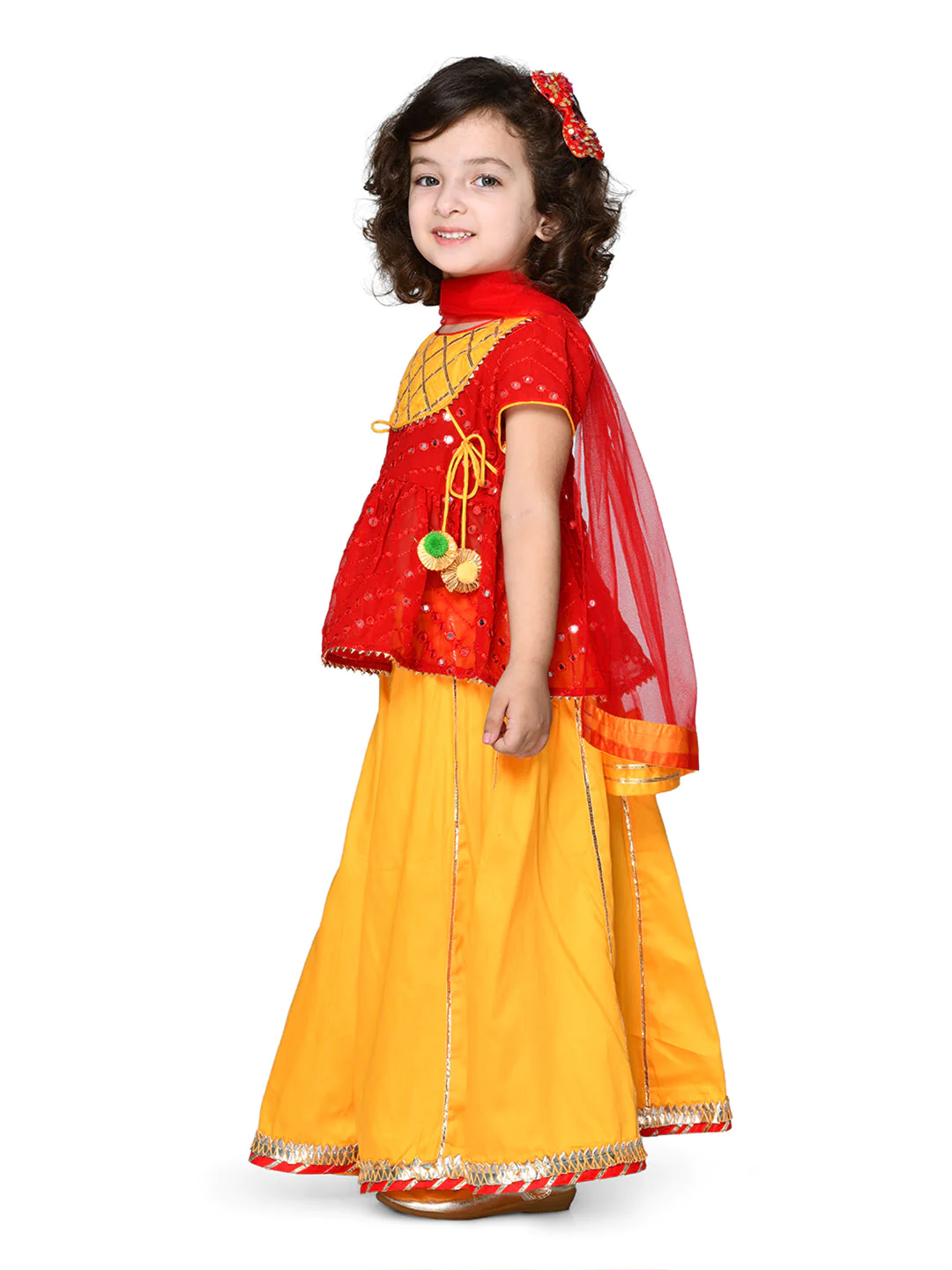 Girl - Red & Yellow Mirror work Embroidery Lehanga