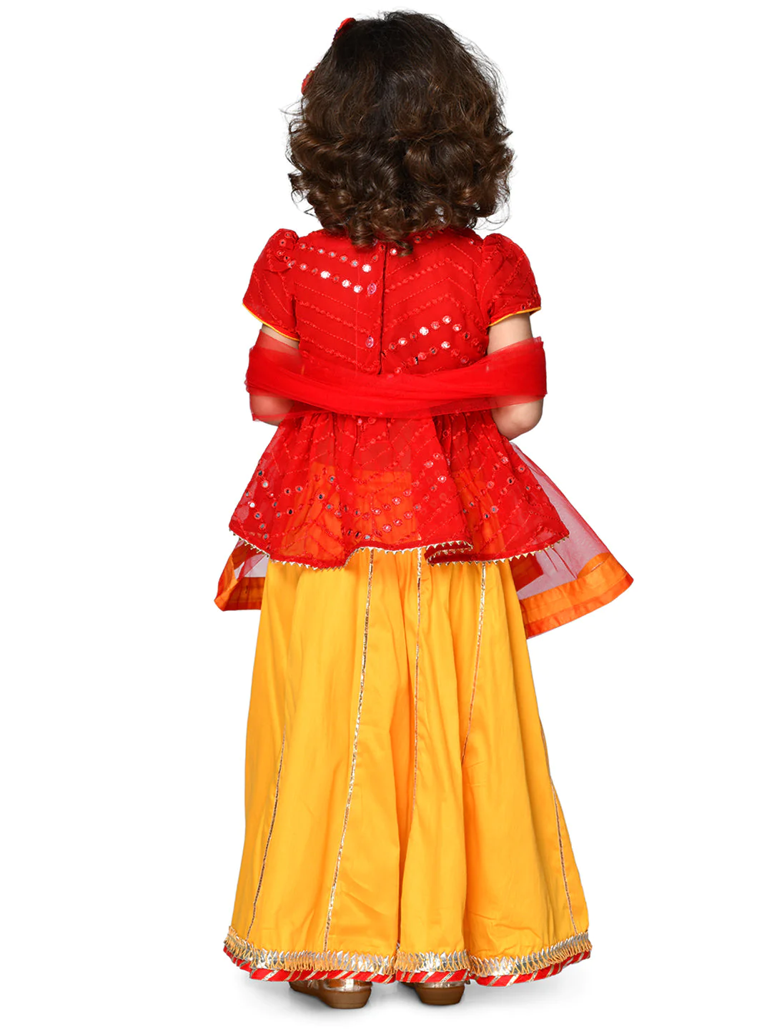 Girl - Red & Yellow Mirror work Embroidery Lehanga