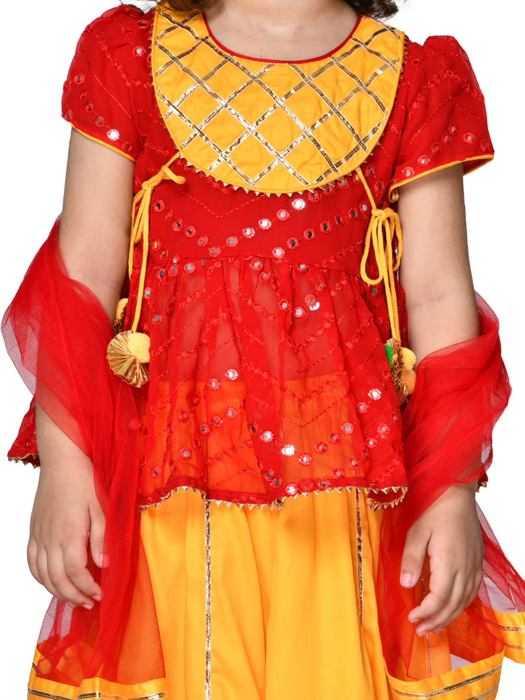 Girl - Red & Yellow Mirror work Embroidery Lehanga