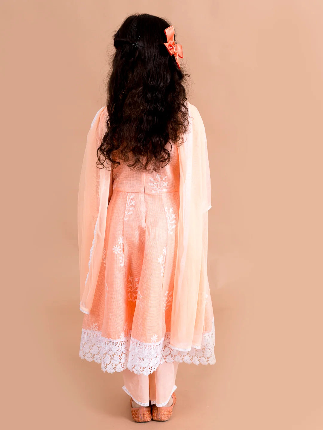 Girl - Peach embroidered Angrakha Kurta Set with Dupatta