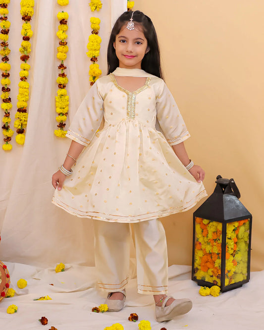 Girl - Bindu Anarkali Pant Set Offwhite