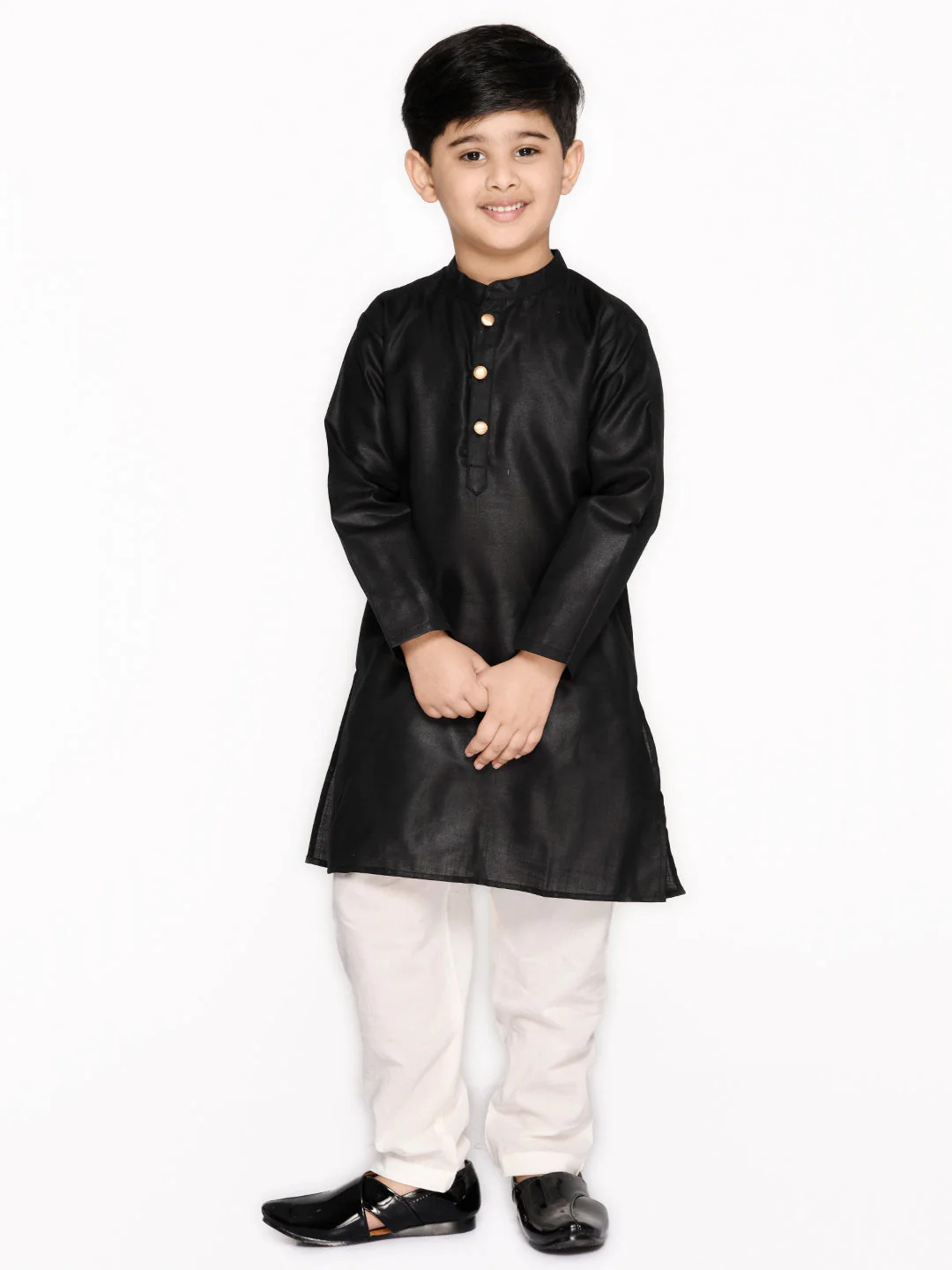 Boy - Black Kurta Cotton Blend with White Pyjama