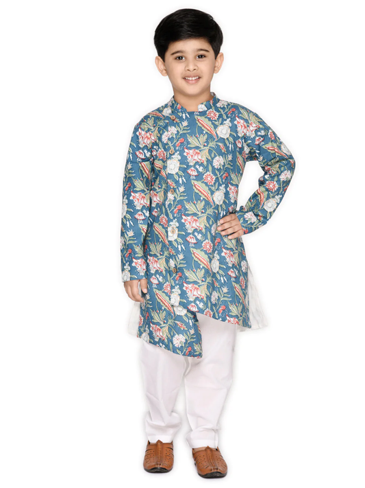 Boy - Blue Achkan Style Cotton Kurta Set
