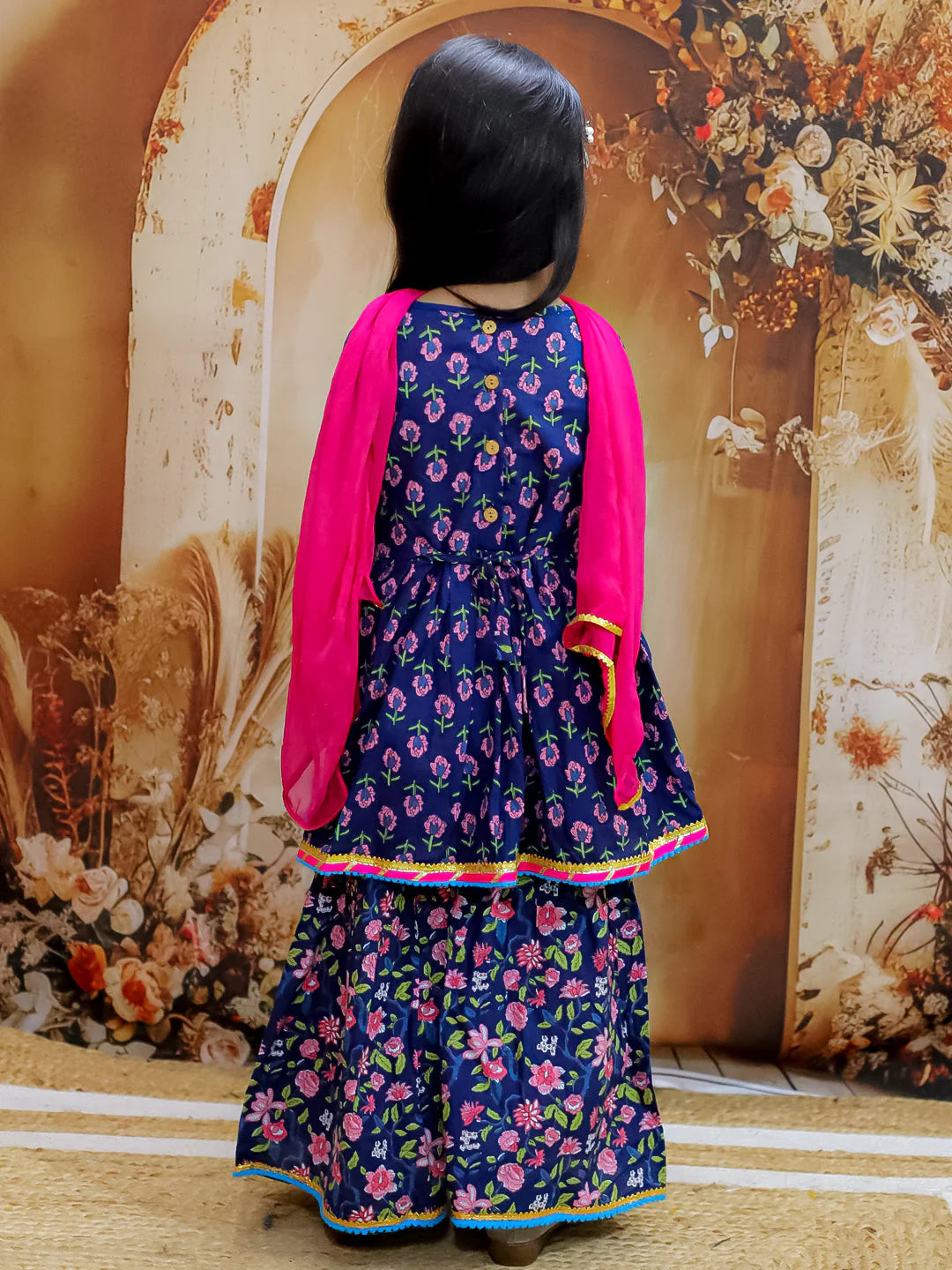 Girl - Blue Cotton Sharara Set with Dupatta