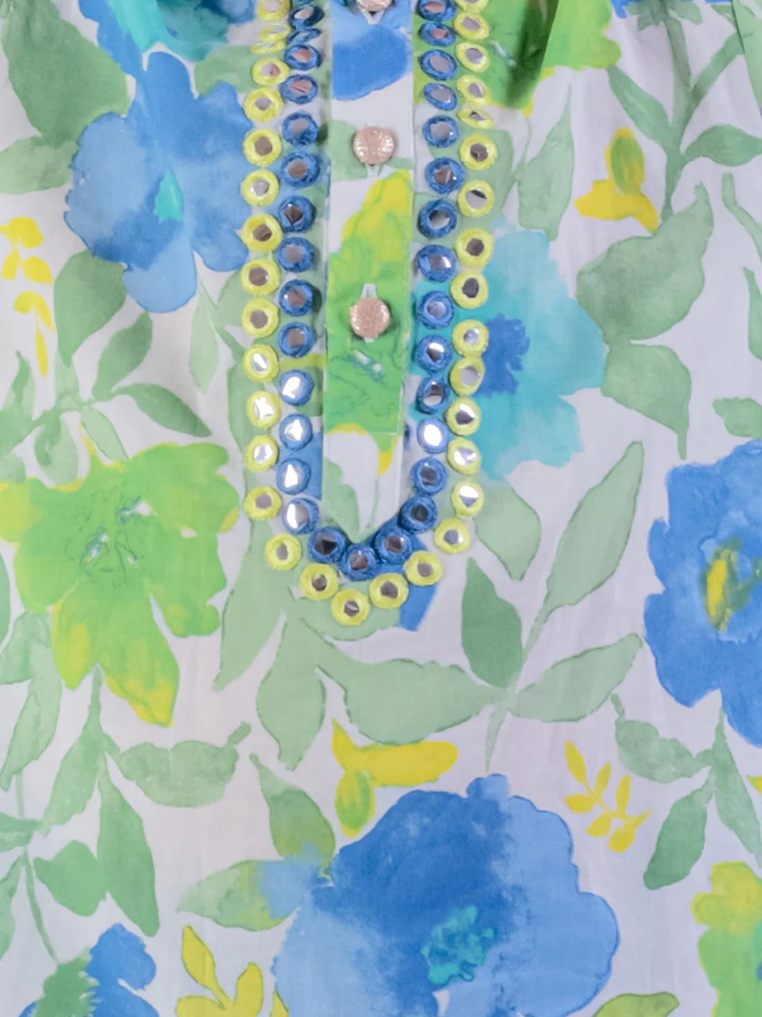 Boy - Green Floral Kurta with Blue Pyjama Set
