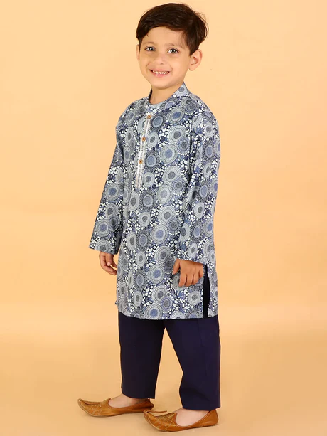 Boy Blue Printed cotton Kurta & Pyjama