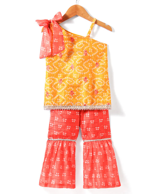 Girl - Yellow & Orange Chanderi Kurta Sharara Set