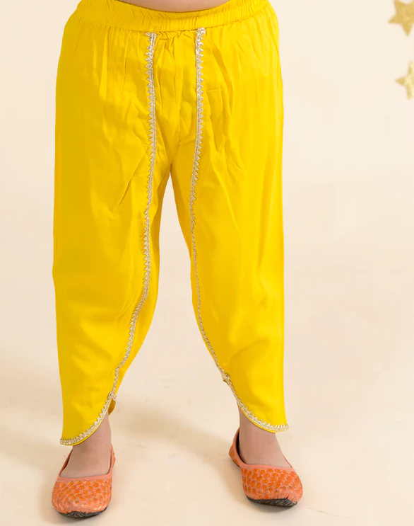 Girl - Pink Lehariya Kurta with Yellow Dhoti