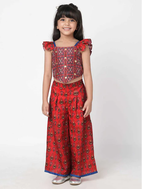 Girl - Red Crop Top & Plazzo Set