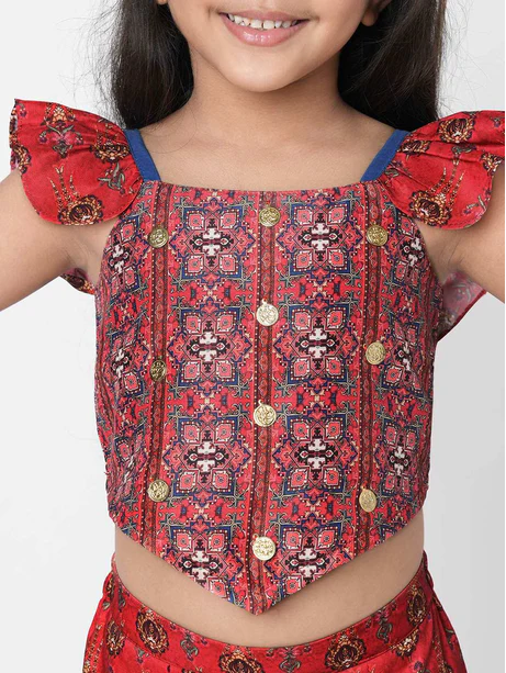 Girl - Red Crop Top & Plazzo Set