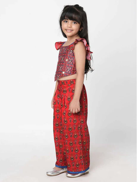Girl - Red Crop Top & Plazzo Set