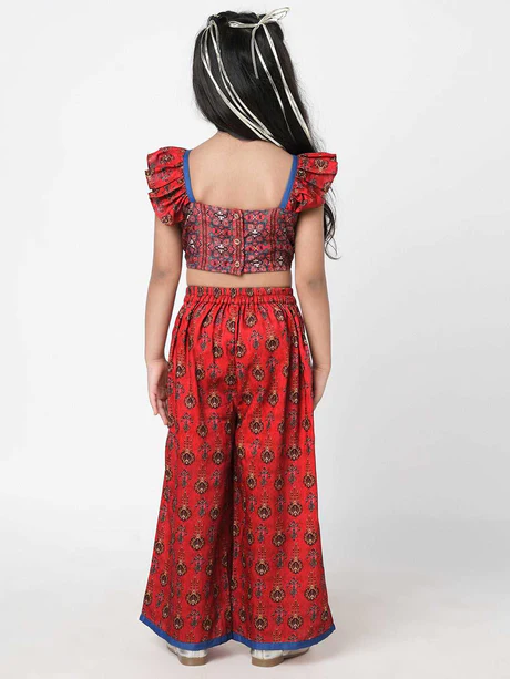 Girl - Red Crop Top & Plazzo Set