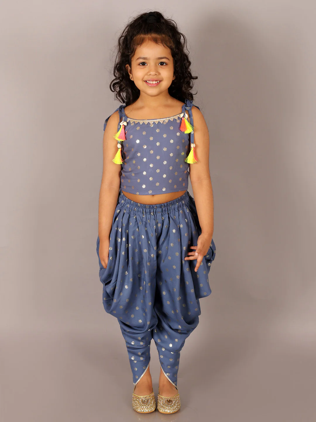 Girl - Blue Crop Top with Dhoti Set