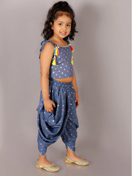 Girl - Blue Crop Top with Dhoti Set