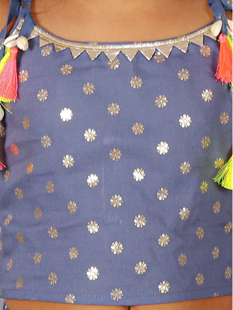 Girl - Blue Crop Top with Dhoti Set