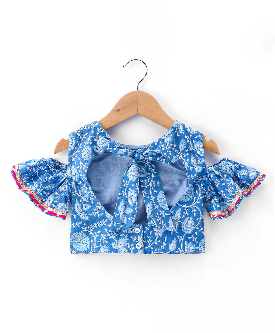Girl - Blue Printed Cotton Lehanga Choli & Dupatta