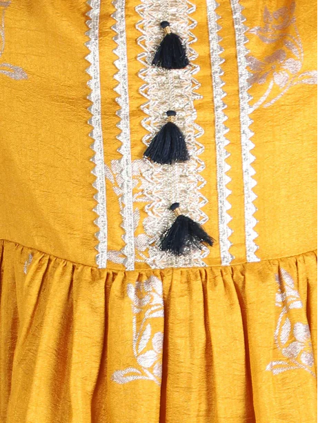 Girl - Blue & Yellow Kurta Plazzos Set