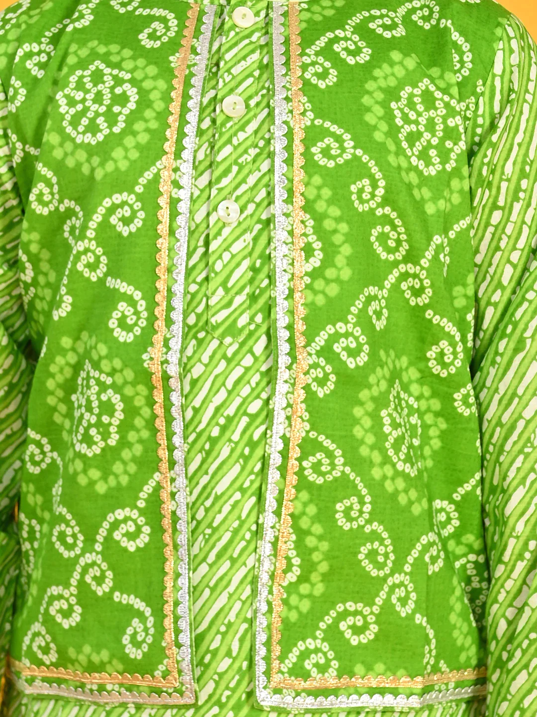 Boy - Green Bandhani Kurta (with attached Jacket) Set