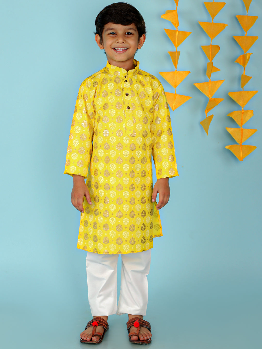 Boy - Yellow Cotton Kurta Pyjama Set